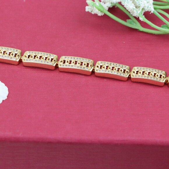 "Rose Gold Rectangular Link Bracelet with Cubic Zirconia Accents, XPBL0971 - Picture 13 of 13